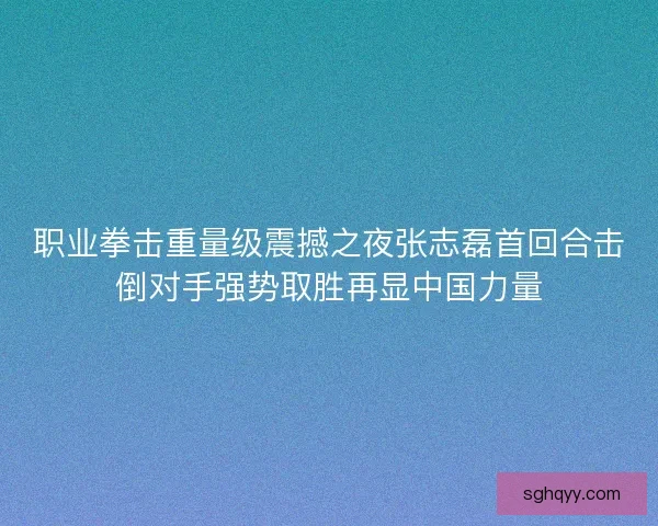 职业拳击重量级震撼之夜张志磊首回合击倒对手强势取胜再显中国力量