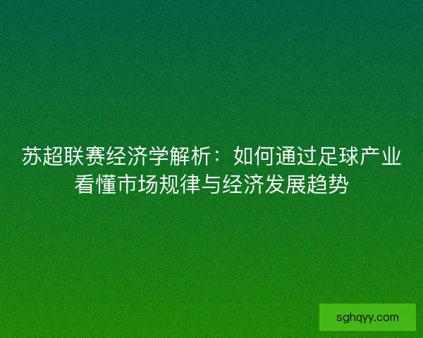 苏超联赛经济学解析：如何通过足球产业看懂市场规律与经济发展趋势