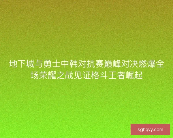 地下城与勇士中韩对抗赛巅峰对决燃爆全场荣耀之战见证格斗王者崛起