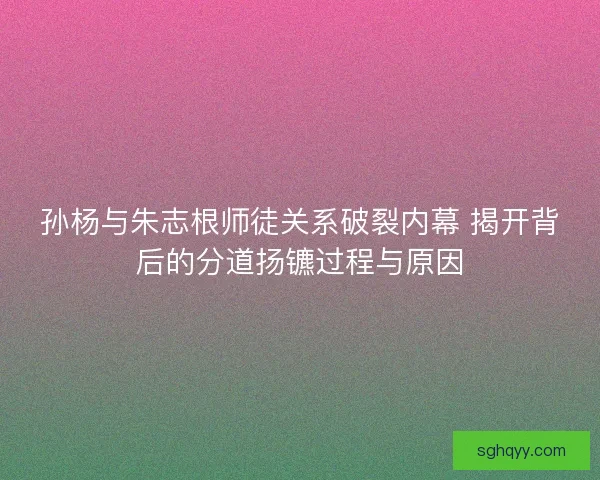 孙杨与朱志根师徒关系破裂内幕 揭开背后的分道扬镳过程与原因